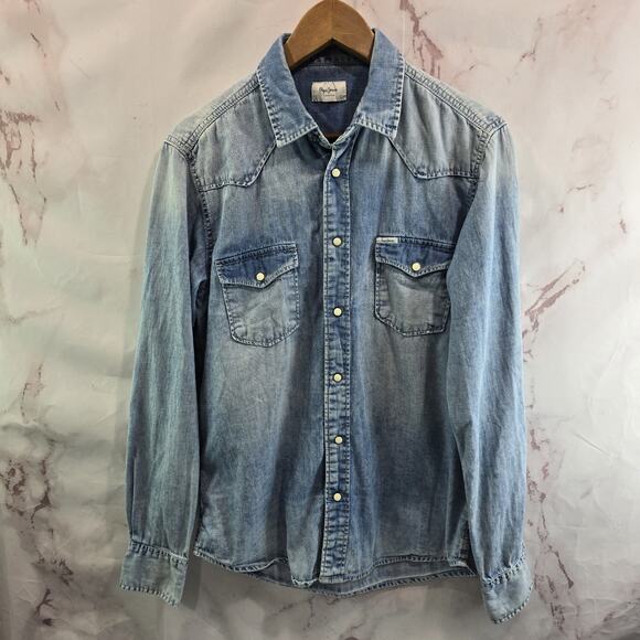Pepe Jeans London Other - Pepe Jeans Shirt Mens Medium Blue Button Up Carson Long Tie Dye Chambray